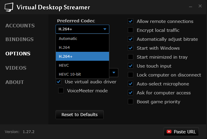 Virtualn Desktop codec H.264-y-HEVC-10-bits